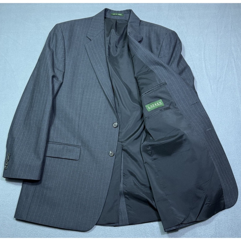 Lauren Ralph Lauren Blazer Mens 44L Gray Pinstripes Wool Lycra Sport Coat